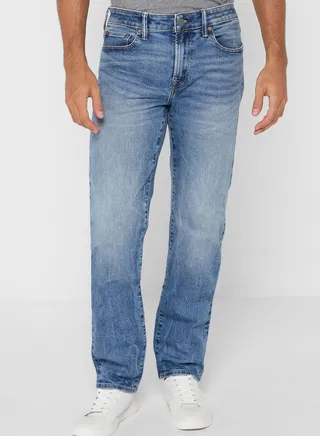 Mid Wash Straight Fit Jeans 