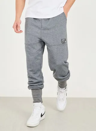 Melange Badge Detail Extra Wide Rib Cuff Low Rise Joggers 