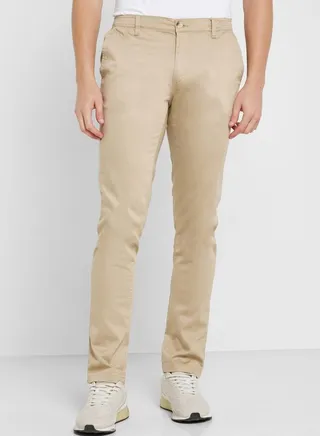 Men Mid-Rise Classic Slim Fit Chinos Trousers 