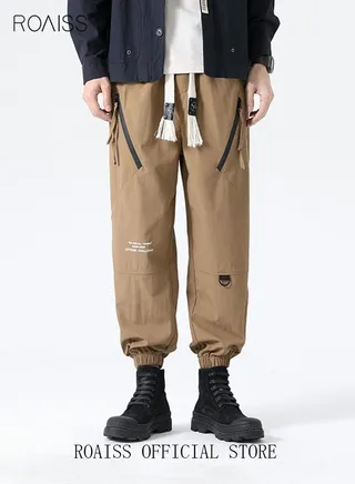 Men Cargo Pants Street Style Functional Streetwear Cargo Long Pants Men's Multi-Pocket Overalls Youth Loose Casual Beamed Foot Motorcycle Style Overalls 