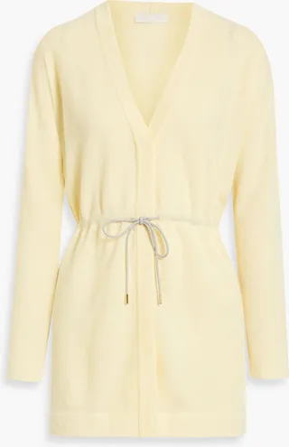 Belted waffle-knit cashmere cardigan