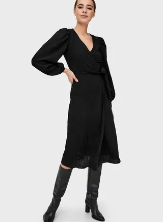 Tie Detail Balloon Sleeve Wrap Dress 