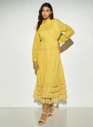 2Xtremz Lace Detail Button Through Dress with Tie-Up Belt 