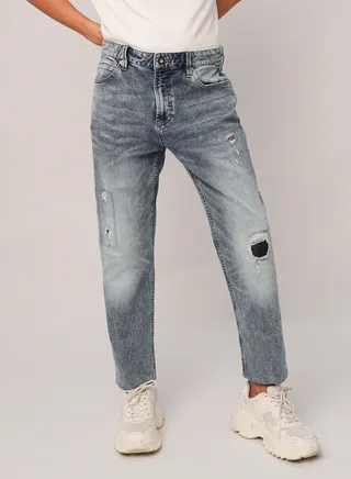 Men’s Patchwork Design Denim Pants in Denim Blue 