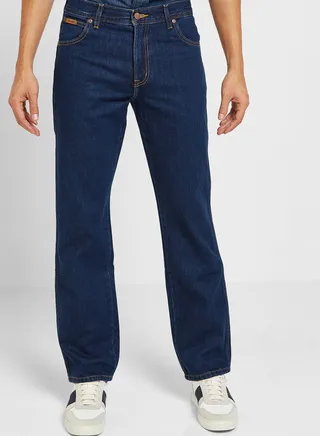 Mid Wash Straight Fit Jeans 
