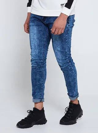 Super Skin Fit Washed Stretch Jeans Blue 