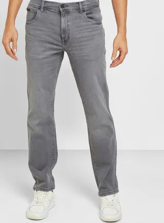 Mid Wash Straight Fit Jeans 
