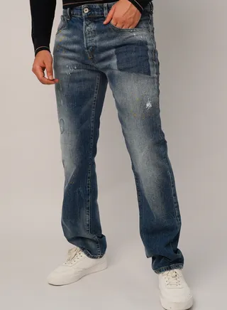 Men’s Patch work Dyed Full Length Denim in Blue 