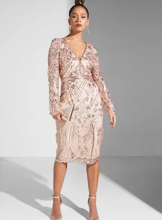 Embroidered Sequin Mesh Dress 