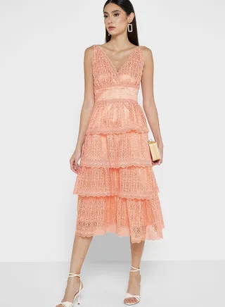 Ruffle Plunge Neck Dress 
