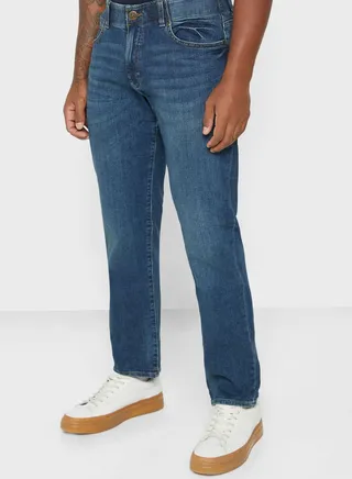 Mid Wash Straight Fit Jeans 