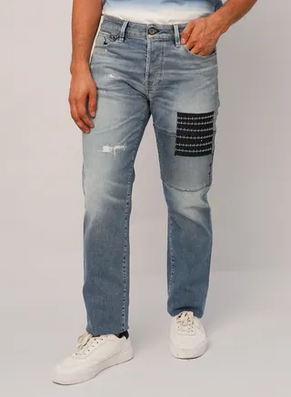 Men’s Pull on Casual Ribbed Faded Denim Jeans in Denim Blue 