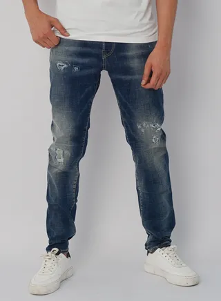 Men’s Patch Work Full Length Denim Pant in Blue 