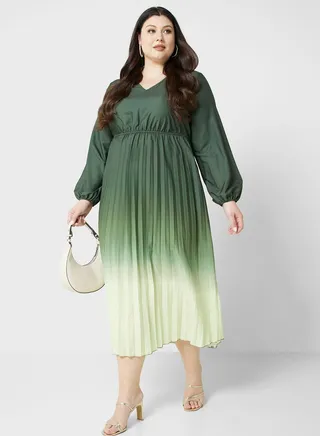 Ombre Detail Pleated Dress