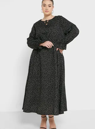 Tie Neck Detail Printed Dress