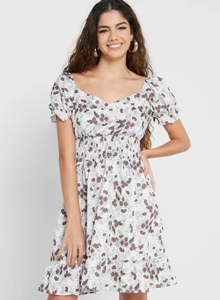 Puff Sleeve Printed Dress 