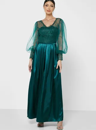 Mesh Sleeve Shimmer Dress 