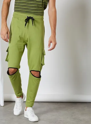 Stripes Pattern Regular Fit Joggers Olive/Black 