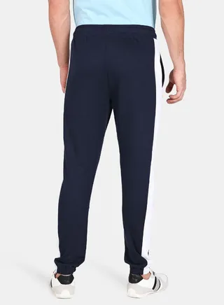 Colour Blocked Side Panel Detail Basic Drawstring Waist Mid-Rise Joggers Navy Blue/White 