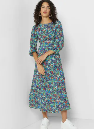Floral Puff Sleeve Tiered Dress 
