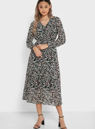 Floral Print V-Neck Dress 