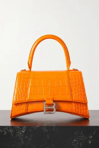 Balenciaga - Hourglass Small Croc-effect Leather Tote - Orange