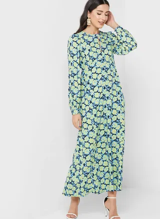 Keyhole Neck Floral Print Dress 