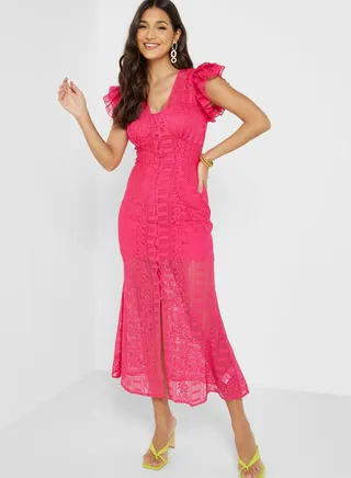 Ruffle Sleeve Button Dress 