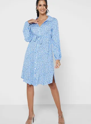Button Down Belt
 Printed Dress 
