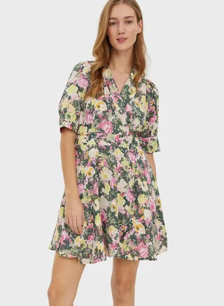 Floral Print Button Detail Shirt Dress 