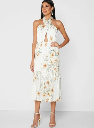 Halter Neck Floral Print Dress 