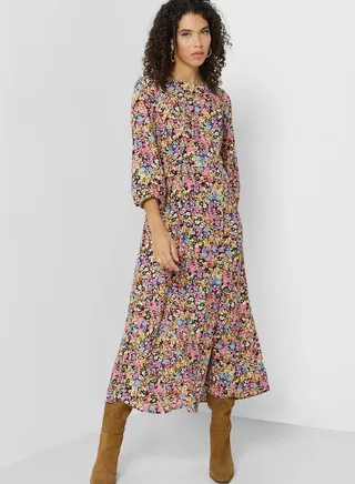 Floral Puff Sleeve Tiered Dress 