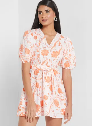 Printed Tied Detail Dress 