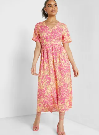 Floral Printed Button Detail Dress 