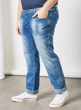 Plus Size Ringo Regular Fit Washed Jeans Blue 