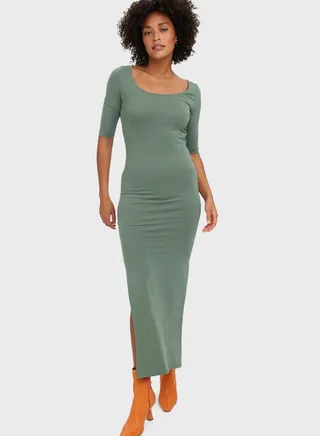 Scoop Neck Knitted Dress 