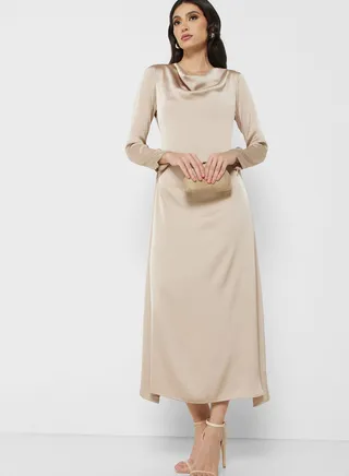 Cowl Neck Satin Dress