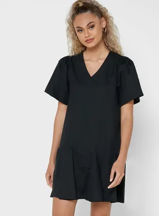 Puff Sleeve Pleated Dress 