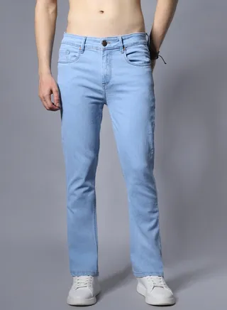 Men Wide Leg Clean Look Mid-Rise Stretchable Jeans 