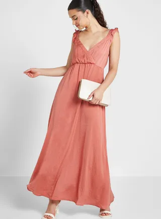 Plunge Neck Ruffle Detail Dress 