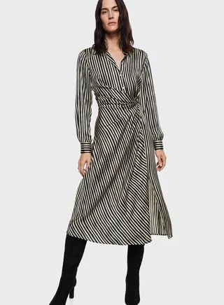 Striped Side Twisted Button Detail Dress 
