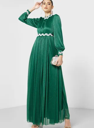 Embellished Waist Shimmer Dress 