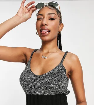ASOS DESIGN Tall knitted cami with contrast stitch in black