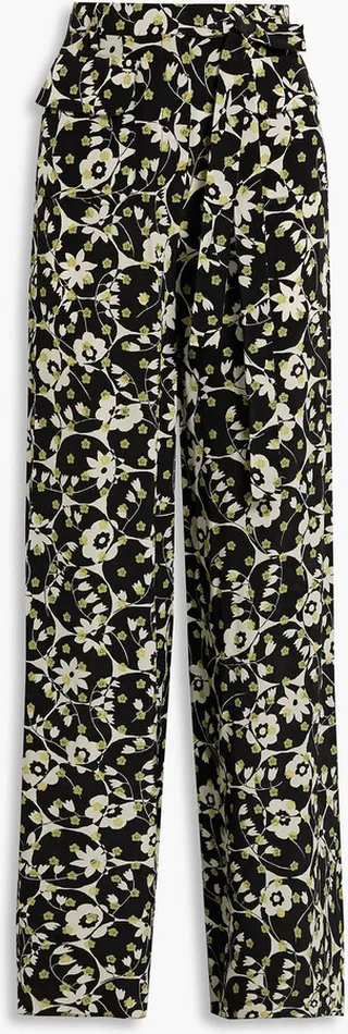 Floral-print silk-crepe wide-leg pants