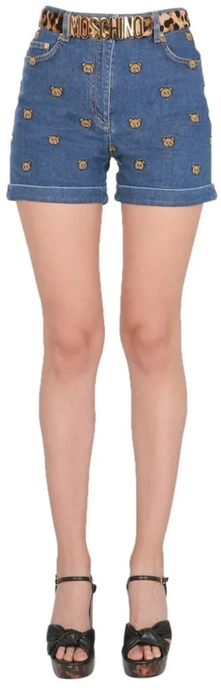 Moschino Teddy Bear Embroidered Denim Shorts