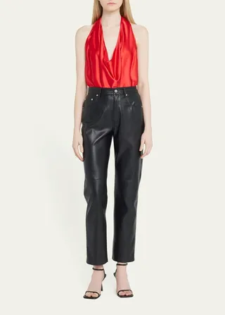 Harriet Sleeveless Draped Silk Halter Top