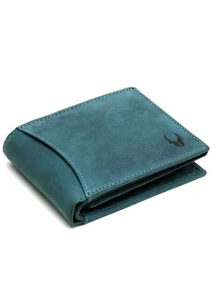 WildHorn Blue Leather Wallet 9 Card Slots 2 Currency 2 Secret Compartments 1 Zipper 3 ID Card Slots 