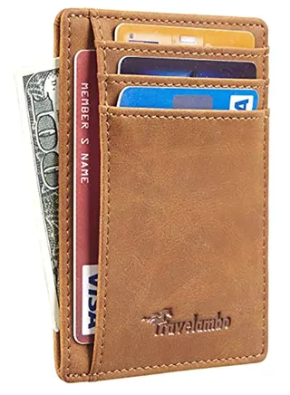 Front Pocket Minimalist Leather Slim Wallet Brown 