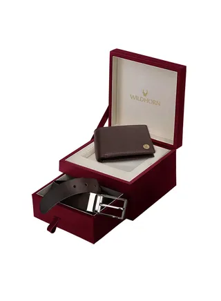 Mens Classic Leather Wallet And Belt Combo Brown 