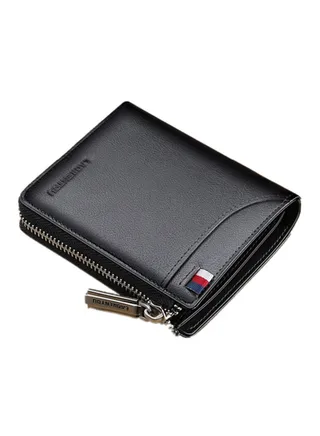 Leather Zipper Multifunction Leisure Wallet Black 